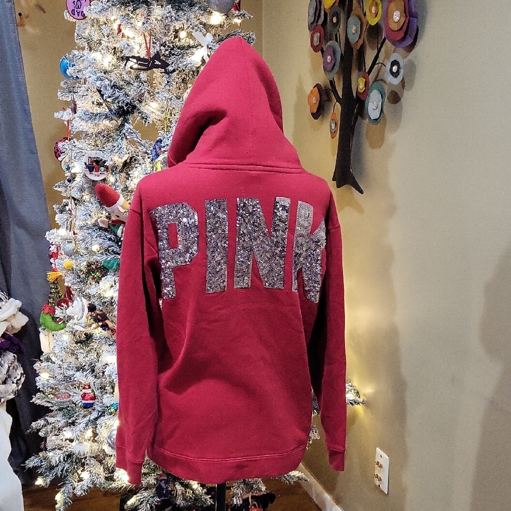 PINK Victoria's Secret Hoodie in Red with Glitter Letters